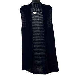 Cato Open Crochet Cardigan Duster sz M Sleeveless Navy Boho Hippie Festival